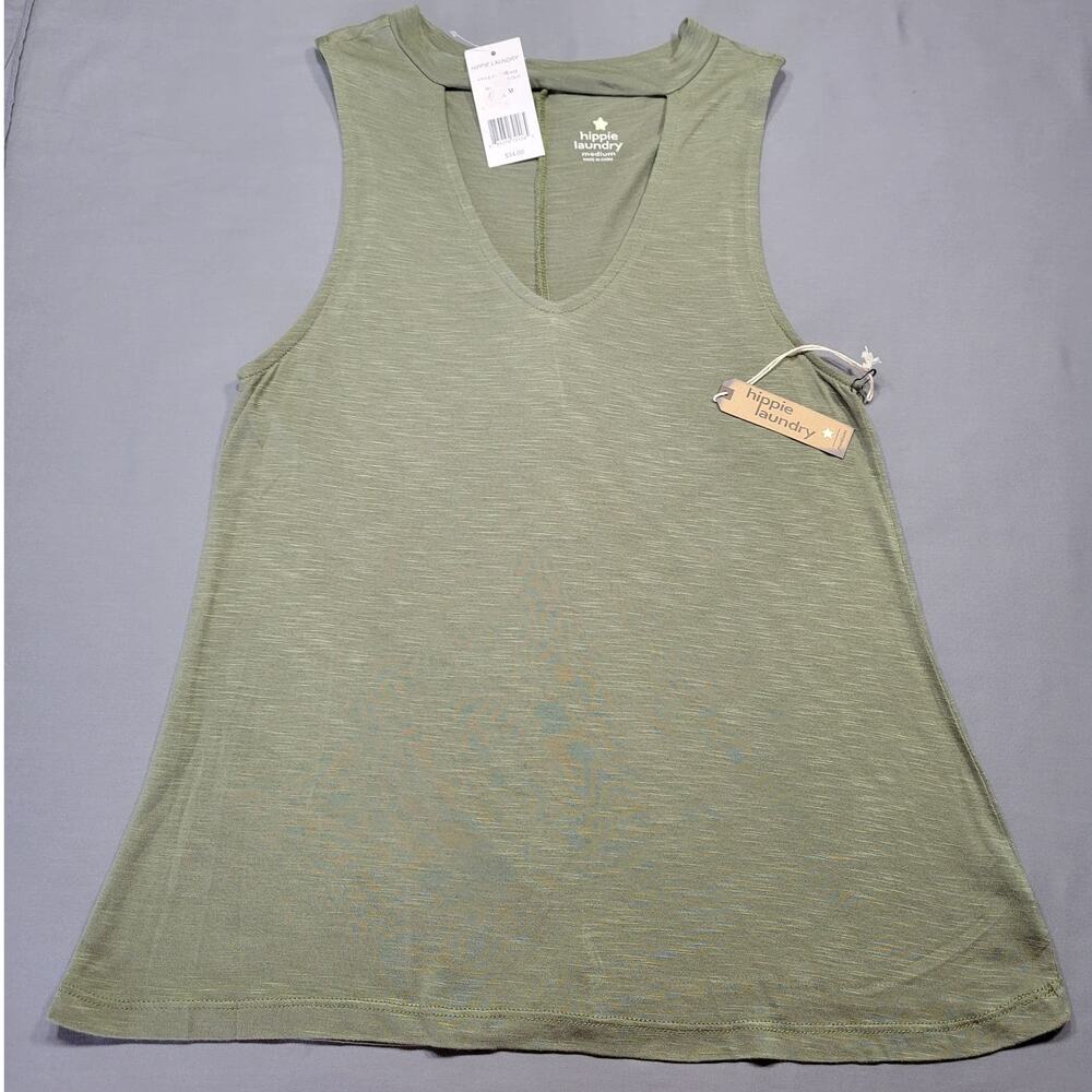 Hippie Laundry Womens Tank Size M Green Heather Olive Keyhole Neck Lightweight